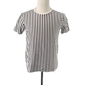 D&F Ricky Singh Black & White Vertical Stripe Tee | Size Small EUC Summer Vibes